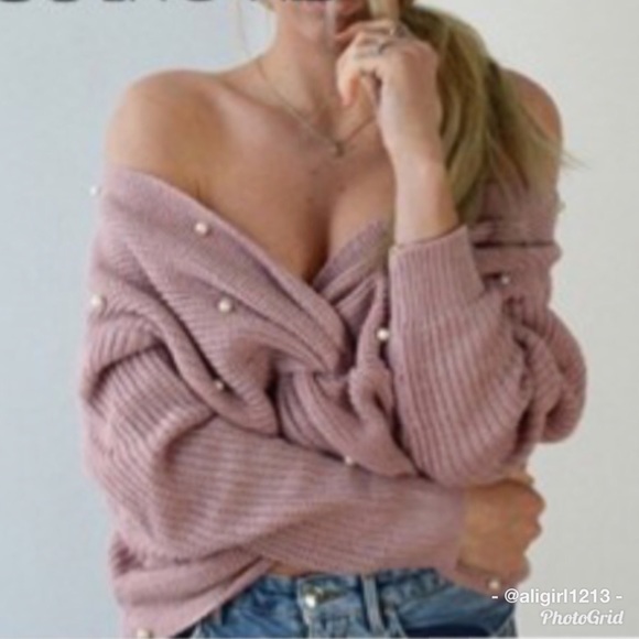 LAST 1 $$  - Pearl Beading Twist Infinity Sweater - Picture 2 of 8
